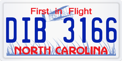 NC license plate DIB3166
