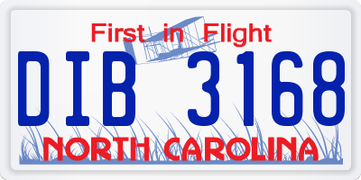 NC license plate DIB3168