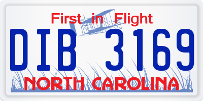 NC license plate DIB3169