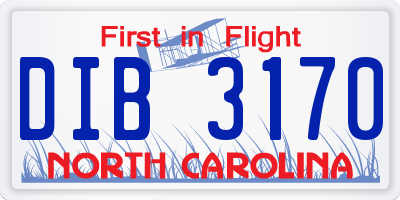 NC license plate DIB3170