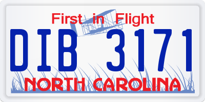 NC license plate DIB3171