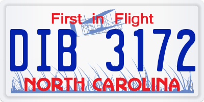 NC license plate DIB3172