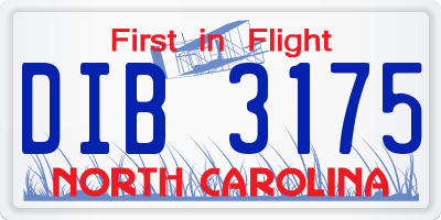 NC license plate DIB3175