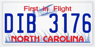 NC license plate DIB3176