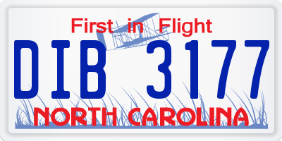NC license plate DIB3177