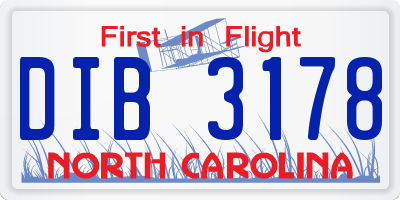 NC license plate DIB3178