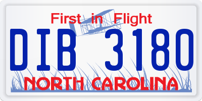 NC license plate DIB3180