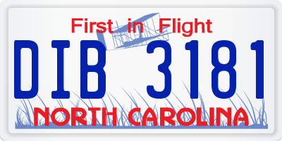 NC license plate DIB3181
