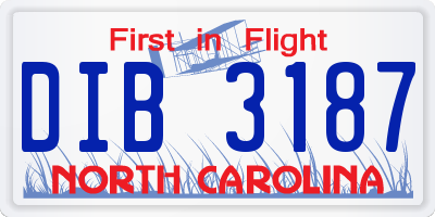 NC license plate DIB3187