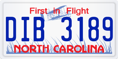 NC license plate DIB3189