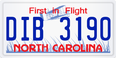 NC license plate DIB3190