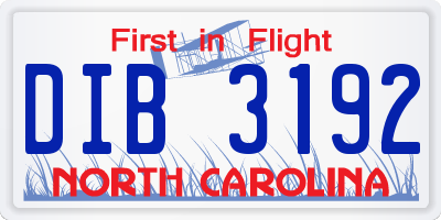 NC license plate DIB3192