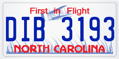 NC license plate DIB3193