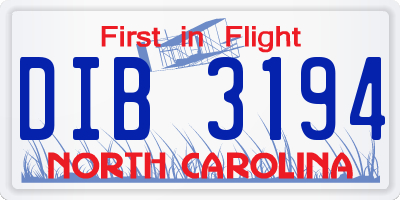 NC license plate DIB3194