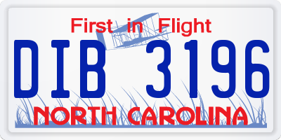 NC license plate DIB3196