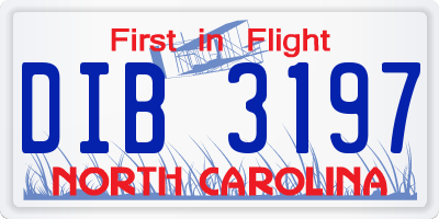 NC license plate DIB3197