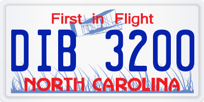 NC license plate DIB3200