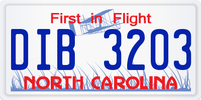 NC license plate DIB3203