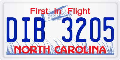 NC license plate DIB3205