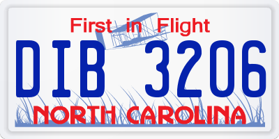 NC license plate DIB3206