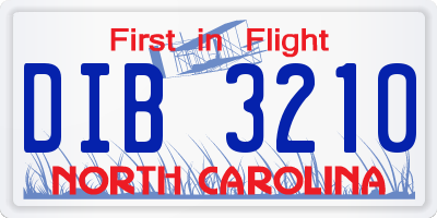NC license plate DIB3210