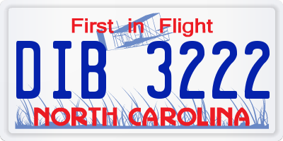 NC license plate DIB3222