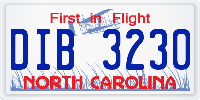 NC license plate DIB3230