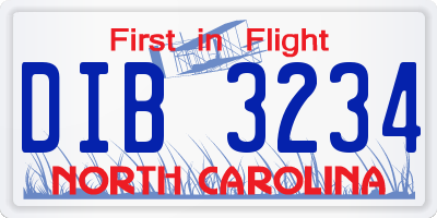 NC license plate DIB3234
