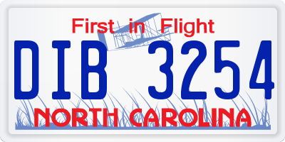 NC license plate DIB3254