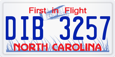 NC license plate DIB3257