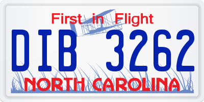 NC license plate DIB3262