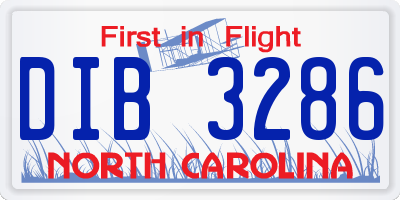 NC license plate DIB3286