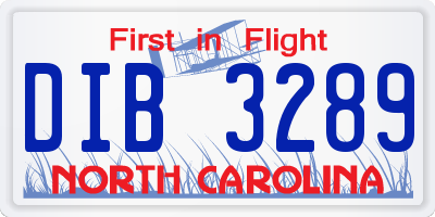 NC license plate DIB3289