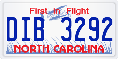 NC license plate DIB3292