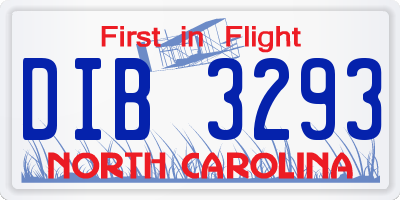 NC license plate DIB3293
