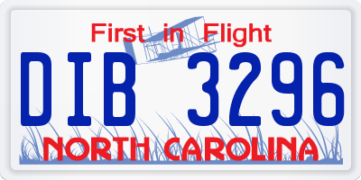 NC license plate DIB3296