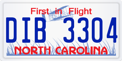 NC license plate DIB3304