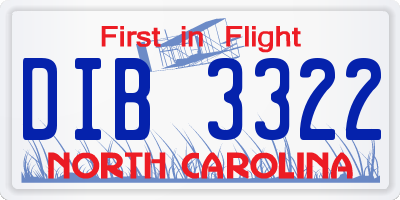 NC license plate DIB3322