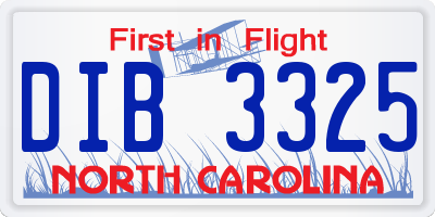 NC license plate DIB3325