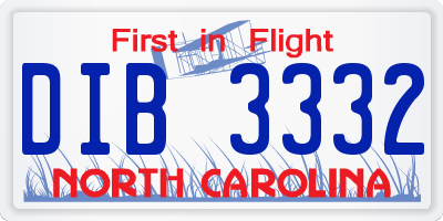 NC license plate DIB3332