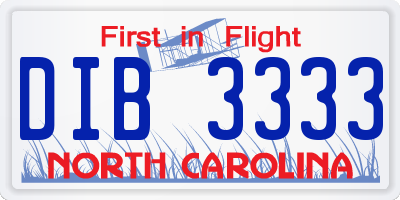 NC license plate DIB3333