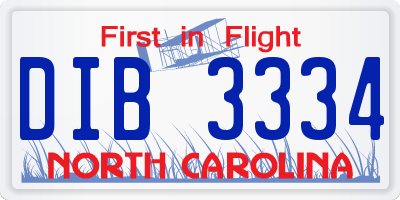 NC license plate DIB3334