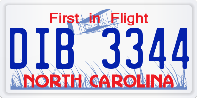 NC license plate DIB3344
