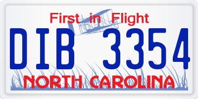 NC license plate DIB3354