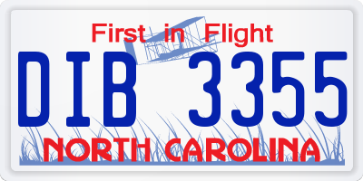 NC license plate DIB3355