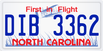 NC license plate DIB3362
