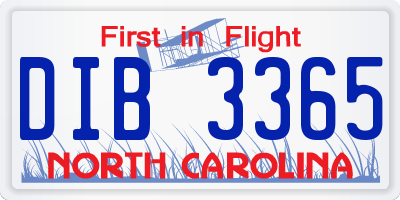 NC license plate DIB3365