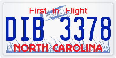 NC license plate DIB3378