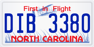 NC license plate DIB3380
