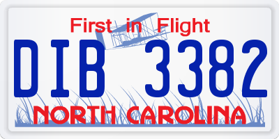 NC license plate DIB3382